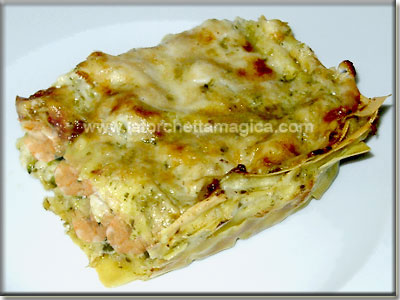 Lasagne con gamberi zucchine e pesto